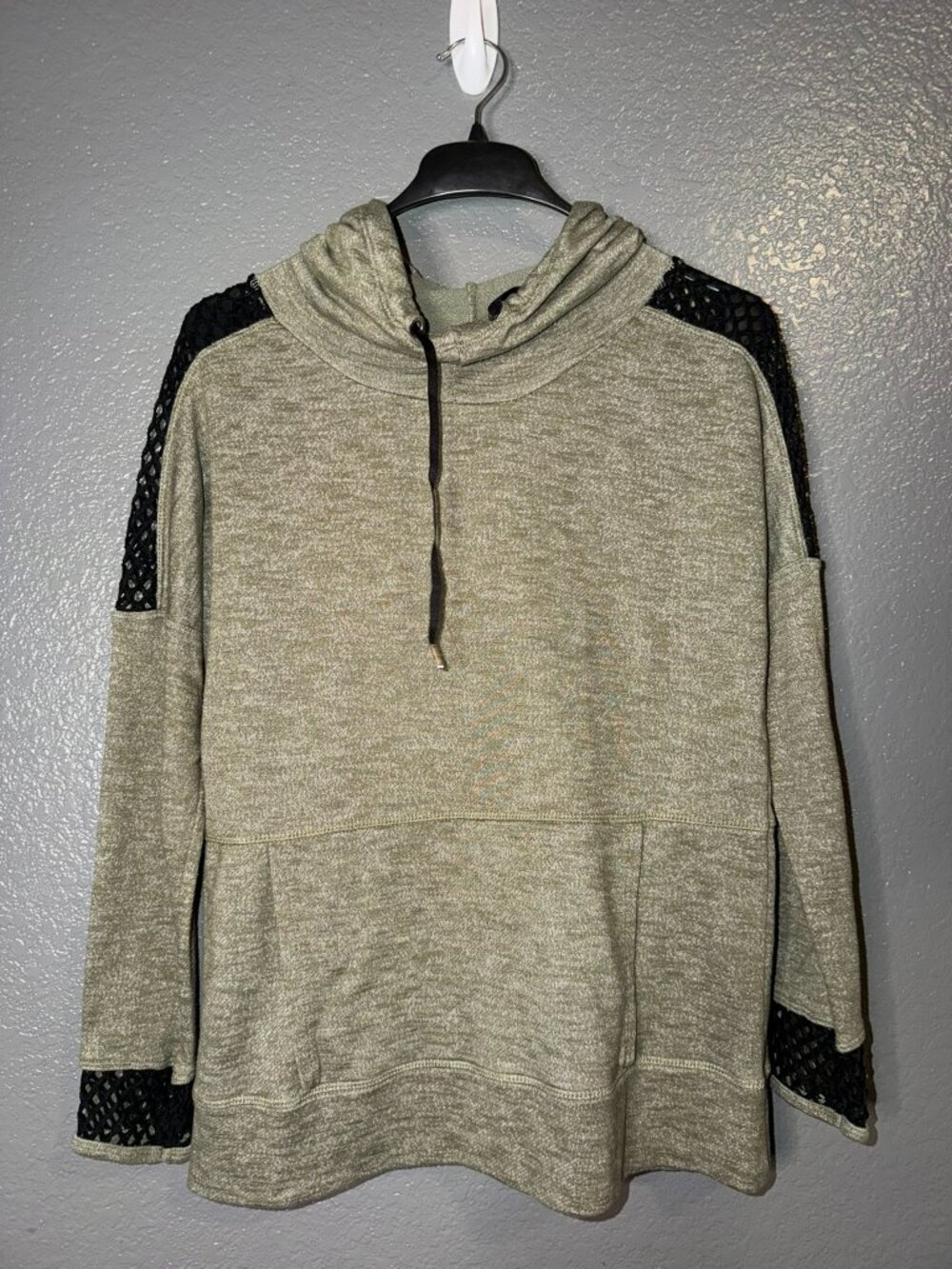 Balance Collection Olive Green Black Mesh Hoodie Women’s Medium Cowl Nec